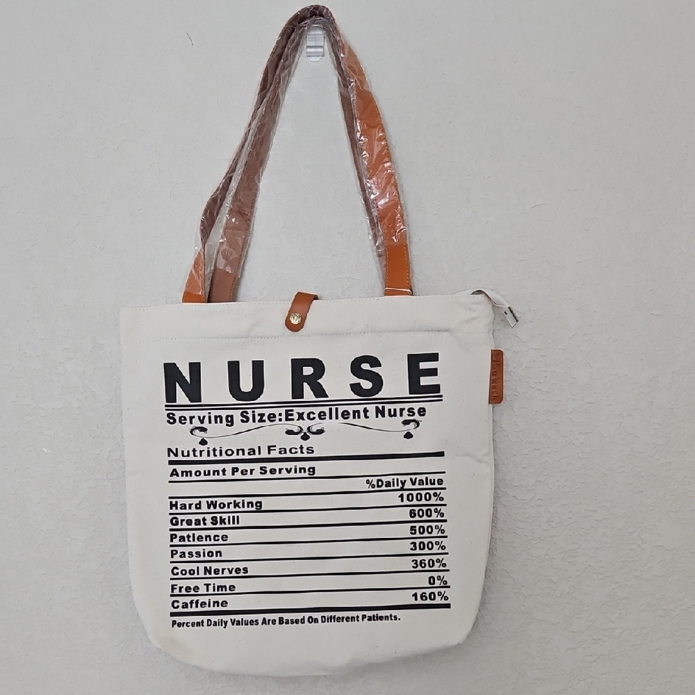 Nurse Canvas Tote Bag - Cream and Tan